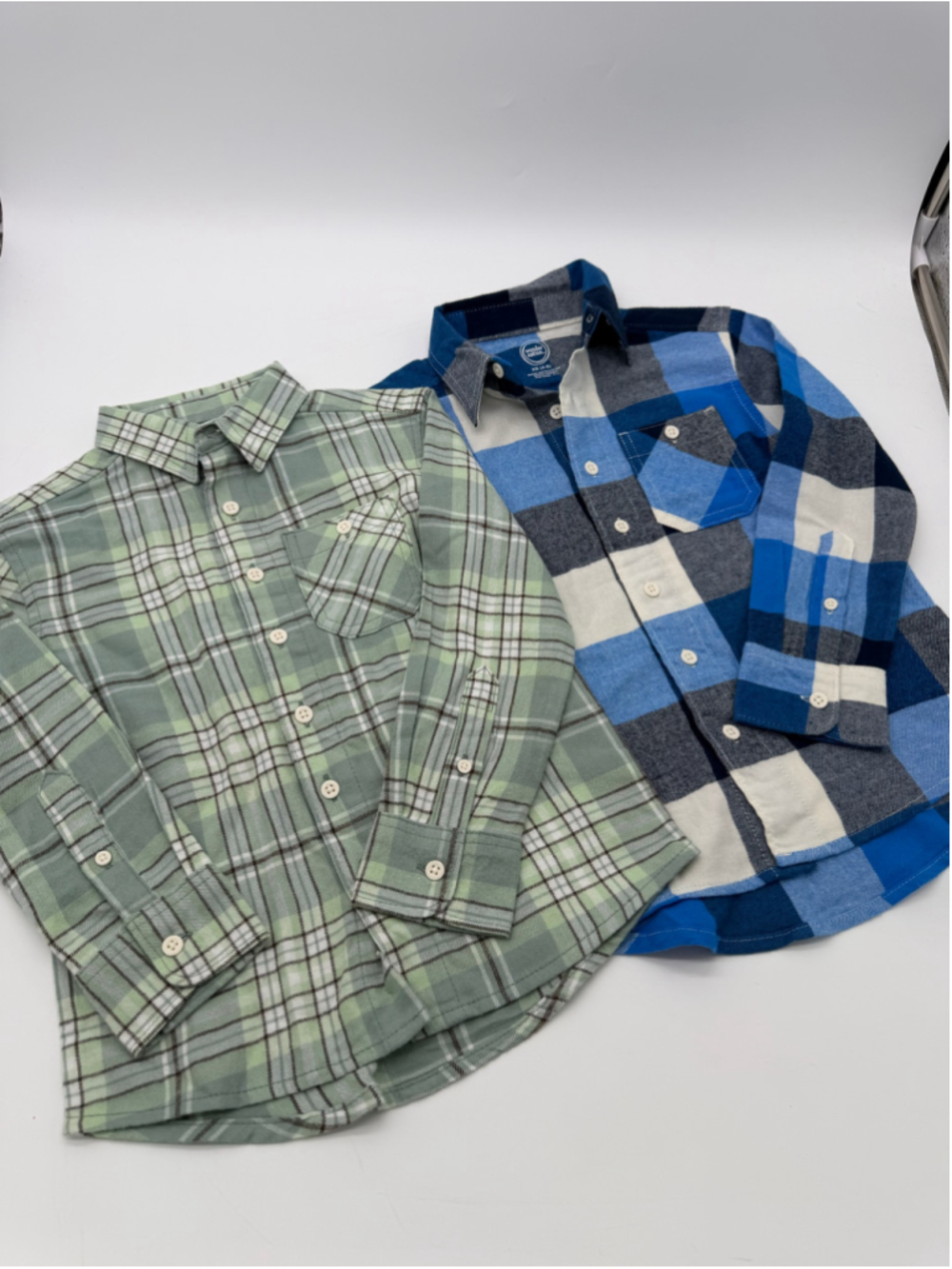 Boys Wonder Nation Plaid Button Down Shirts XS Green Blue Set